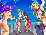  adapted_costume angela_(seiken_densetsu_3) artist_name ass beach bikini blonde_hair blue_eyes boardwalk breasts cleavage cloud crossover dated day earrings elf gensou_suikoden gensou_suikoden_v hair_over_one_eye hat heterochromia huge_breasts jewelry large_breasts legs lips long_hair long_legs low-tied_long_hair luminous_arc multiple_crossover multiple_girls muscle ninja_gaiden ocean outdoors pink_hair pink_sarong pointy_ears purple_eyes purple_hair purple_sarong rachel_(ninja_gaiden) rebecca_gunter red_eyes sandals sarong sarong_removed seiken_densetsu seiken_densetsu_3 sialeeds_falenas sideboob signature sky slingshot_swimsuit swimsuit thighs towel underboob vanessa_(luminous_arc) very_long_hair water 