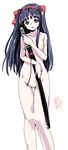  bow breasts fever-san katana long_hair nakoruru nipples nude red_bow samurai_spirits small_breasts solo sword weapon 