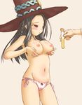  breast_lift breasts doctor_magus hat kasuga_yukihito large_breasts nipples panties sekaiju_no_meikyuu solo topless underwear witch_hat 