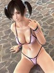  3d asian bikini black_hair bracelet bracelets breasts brown_eyes cg cleavage floor incise_soul jewelry m-rs navel pigtails short_twintails sitting sweat swimsuit twintails 