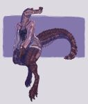  abstract_background anthro claws clothing crocodilian crowtez digitigrade eyelashes female gharial hi_res reptile scales scalie sharp_teeth simple_background sitting slit_pupils solo teeth thick_thighs translucent transparent_clothing wide_hips yellow_eyes 