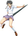  kneehighs minagi_mikoto my-hime non-web_source panties pantyshot school_uniform serafuku socks solo sword underwear weapon 