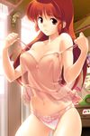  bare_shoulders breasts camisole game_cg large_breasts lingerie long_hair navel nipples non-web_source panties pink_panties red_eyes red_hair see-through shangrlia smile solo takei_masaki underwear undressing white_panties youko_(shangrlia) 