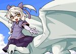  :d centauroid dragon dragon_girl gloves hair_ribbon lowres monster_girl oekaki oomori_masaki open_mouth original ribbon setanda_(oomori_masaki) smile solo twintails white_hair wings yellow_eyes 