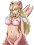  armlet blonde_hair blue_eyes breasts bucho copyright_request drill_hair jewelry large_breasts long_hair navel pendant simple_background solo twin_drills twintails 