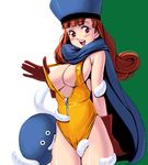  :d alena_(dq4) alternate_costume arm_behind_back arm_grab bad_id bad_pixiv_id bangs bestiality between_legs blunt_bangs blush breasts cape cleavage consensual_tentacles covered_nipples cowboy_shot curly_hair dragon_quest dragon_quest_iv gloves green_background hat hoimi_slime large_breasts leg_grab leotard long_hair looking_at_viewer masao monster open_mouth orange_hair parted_bangs peeking red_eyes sideboob simple_background smile solo standing strap_pull tentacles undressing unzipped white_background yellow_leotard 