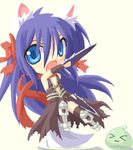  animal_ears artist_request blue_eyes blue_hair chibi copyright_request imageboard_colors lowres oekaki scarf solo 