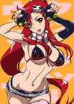  armpits barbell_piercing bikini_top breasts caramelldansen curvy elbow_gloves gloves large_breasts long_hair midriff narrow_waist navel navel_piercing open_mouth piercing ponytail red_hair short_shorts shorts skindentation solo suna tengen_toppa_gurren_lagann thighhighs toned underboob yellow_eyes yoko_littner 