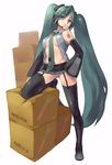  aqua_hair box cardboard_box hatsune_miku heisa long_hair on_box open_clothes open_shirt panties shirt solo thighhighs twintails underwear very_long_hair vocaloid 