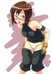  blue_eyes blush brown_hair e20 glasses gloves kinon panties short_hair solo surprised tengen_toppa_gurren_lagann underwear undressing 