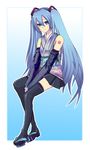  bad_id bad_pixiv_id banned_artist blue_hair harano hatsune_miku japanese_clothes long_hair skirt solo thighhighs twintails very_long_hair vocaloid 