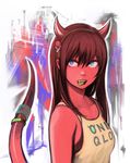  blue_eyes demon_girl horns kodama_yuuki oni original red_hair red_oni red_skin solo tail tongue 