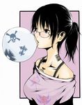  barcode barcode_tattoo black_hair glasses ina_(gokihoihoi) original ponytail solo tattoo 