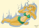  5_fingers 5_toes animal_crossing anthro bikini blue_eyes breasts canine cleavage clothed clothing deersun dog female fingers fur isabelle_(animal_crossing) mammal navel nintendo shih_tzu solo swimming swimsuit tan_fur toes underwater video_games water 