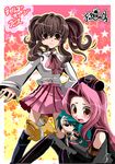  2girls anise_tatlin arietta black_hair brown_eyes brown_hair character_doll copyright_name doll florian_(tales) fruit_punch multiple_boys multiple_girls pink_hair red_eyes school_uniform sync tales_of_(series) tales_of_the_abyss thighhighs tokunaga 