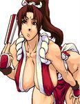  breasts brown_eyes brown_hair fan fatal_fury high_ponytail huge_breasts lowres shiranui_mai snk solo the_king_of_fighters wotsukuri 