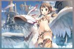  bikini breasts brown_eyes brown_hair feathers navel original short_hair small_breasts solo swimsuit thighhighs tougetsu_gou twintails underboob 