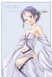  armpits bare_shoulders blue_eyes facial_mark flat_chest forehead_mark groin hand_on_hip head_wings kiss_dum navel no_bra no_panties purple_hair short_hair smile solo takano_natsuki vaire 