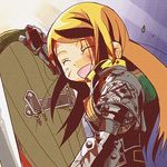  araki_fuu blonde_hair blood lowres paladin_(sekaiju) sekaiju_no_meikyuu shield smile solo 