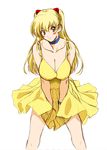  bad_id bad_pixiv_id blonde_hair breasts cleavage cosplay dress highres kamia_(not_found) large_breasts long_hair matsuoka_kiyone neon_genesis_evangelion original solo souryuu_asuka_langley yellow_dress 