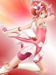  cure_rouge magical_girl natsuki_rin precure red red_background red_eyes red_hair red_shorts short_hair shorts shorts_under_skirt solo spiked_hair yaso_shigeru yes!_precure_5 yes!_precure_5_gogo! 
