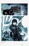  1girl black_bodysuit blame! bodysuit cyberpunk gloves graviton_beam_emitter gun handgun hazmat_suit highres killy nihei_tsutomu pistol spoilers weapon 