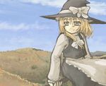  blonde_hair hat kirisame_marisa landscape smile solo takuzui touhou witch_hat 