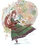  bangs brown_hair dress drill_hair frills green_dress green_eyes hat heterochromia katou_kouki lolita_fashion long_hair long_sleeves magic red_eyes rozen_maiden shoes suiseiseki twin_drills twintails very_long_hair watering_can 