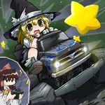  blonde_hair chibi controller enhan ground_vehicle hakurei_reimu kirisame_marisa lowres monster_truck motor_vehicle multiple_girls oekaki remote_control touhou toy truck 