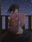  black_hair brown_eyes chemical-x eyepatch gintama japanese_clothes kimono solo thighhighs yagyuu_kyuubei 