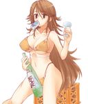  alcohol bikini blue_(ao_maru) breasts covered_nipples gundam gundam_00 large_breasts midriff navel sake solo sumeragi_lee_noriega swimsuit 