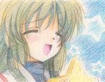  :d clannad closed_eyes coupy_pencil_(medium) gofu happy_state ibuki_fuuko open_mouth smile solo star starfish traditional_media 