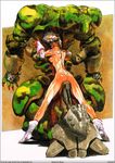 80s appleseed ass bare_shoulders bodysuit boots breasts brown_hair deunan_knute fingerless_gloves gloves green_eyes highres intron_depot large_breasts looking_back mecha oldschool see-through sexually_suggestive sheer_bodysuit shiny shiny_skin shirou_masamune short_hair sideboob skin_tight smile solo 