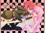  hino_kunugi kugimiya_rie louise_francoise_le_blanc_de_la_valliere multiple_girls pink_eyes pink_hair red_eyes red_hair seiyuu_connection shakugan_no_shana shana sword thighhighs weapon zero_no_tsukaima 