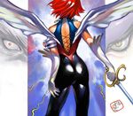  artist_name ass back bad_id bad_pixiv_id cutie_honey cutie_honey_(character) from_behind gloves kisaragi_honey magical_girl red_hair short_hair signature solo sword takahashi_kenji weapon wings 