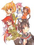  3girls animal_ears cat_ears khamsin_nbh'w lowres marker_(medium) multiple_boys multiple_girls red_hair sakai_yuuji shakugan_no_shana shana tachitsu_teto thighhighs traditional_media wilhelmina_carmel yoshida_kazumi 