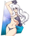  armpits bikini breasts caryo copyright_request gloves huge_breasts lowres side-tie_bikini solo swimsuit tabigarasu white_hair 