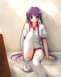  buruma clannad fujibayashi_kyou gym_uniform kiriya_haruhito purple_hair solo thighhighs 