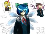  aegis_(persona) aegis_(persona)_(cosplay) blonde_hair blue_hair bow cirno cosplay is_that_so luft multiple_girls mystia_lorelei persona persona_3 ribbon rumia sketch smile team_9 touhou yuuki_makoto yuuki_makoto_(cosplay) 