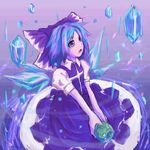  blue_hair bow cirno enpou frog solo touhou 