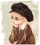  blonde_hair brown_eyes glasses hat jacket long_hair original solo sunglasses sweater toyoyo turtleneck 