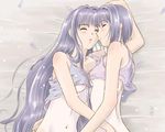 bed blush bottomless breasts clannad fujibayashi_kyou fujibayashi_ryou lowres siblings sleeping takahashi_mugi twins yuri 