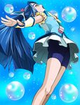  aqua_background bike_shorts blue blue_background blue_shorts butterfly_hair_ornament cure_aqua flower hair_ornament haruyama_kazunori magical_girl minazuki_karen precure red_flower red_rose rose shorts shorts_under_skirt solo wide_ponytail yes!_precure_5 