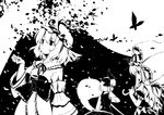  arm_garter dress frills from_behind ghost greyscale hairband hinohino hitodama konpaku_youmu konpaku_youmu_(ghost) long_sleeves monochrome multiple_girls saigyouji_yuyuko short_hair skirt touhou triangular_headpiece upper_body vest yakumo_yukari 