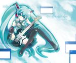  aqua_hair bad_id bad_pixiv_id guitar hatsune_miku instrument long_hair shimeko solo thighhighs twintails very_long_hair vocaloid 