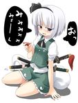  alcohol cup drunk hitodama konpaku_youmu konpaku_youmu_(ghost) mamo_williams myon_(phrase) sakazuki sake sheath sheathed sitting solo sword touhou weapon yokozuwari 