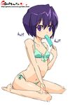  bikini food ice_cream navel oekaki onija_tarou original popsicle purple_eyes purple_hair sexually_suggestive short_hair solo swimsuit 