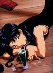  artist_request cross drink earrings greek_cross jewelry katsuragi_misato long_hair neon_genesis_evangelion purple_hair solo 