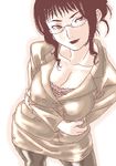  copyright_request glasses gusu lowres monochrome oekaki pantyhose pink sepia solo thighhighs 