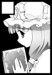  black_border border circle_cut greyscale lowres monochrome patchouli_knowledge solo takahata_yuki touhou 